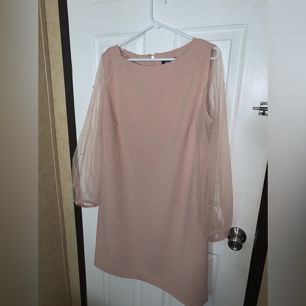 RN Studio Baby Pink Dress long sleeve with pearls